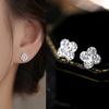 925 Silver Flash Lucky Clover Flower Stud Earrings For Womens French Ins Vintage Fashion Korean Wedding Romantic Fine Jewelry