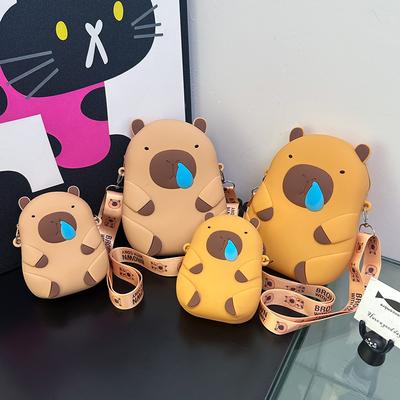 Cute Kapibara Silicone Change Bag, Girl Messenger Storage Bag, Cute Capybara Cartoon Mobile Phone Bag.