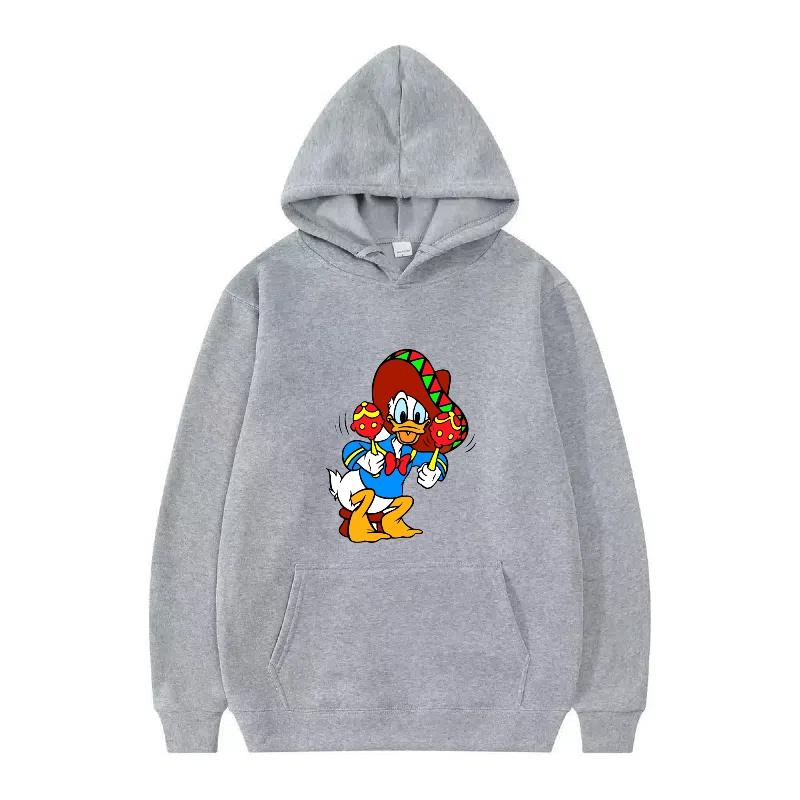 Disney Donald Duck Muster Damen Fleece Sportlich Locker Grau Herbst Oberteile Kleidung Pullover Damen Günstig Y2k Hoodies Herren Sweatshirts