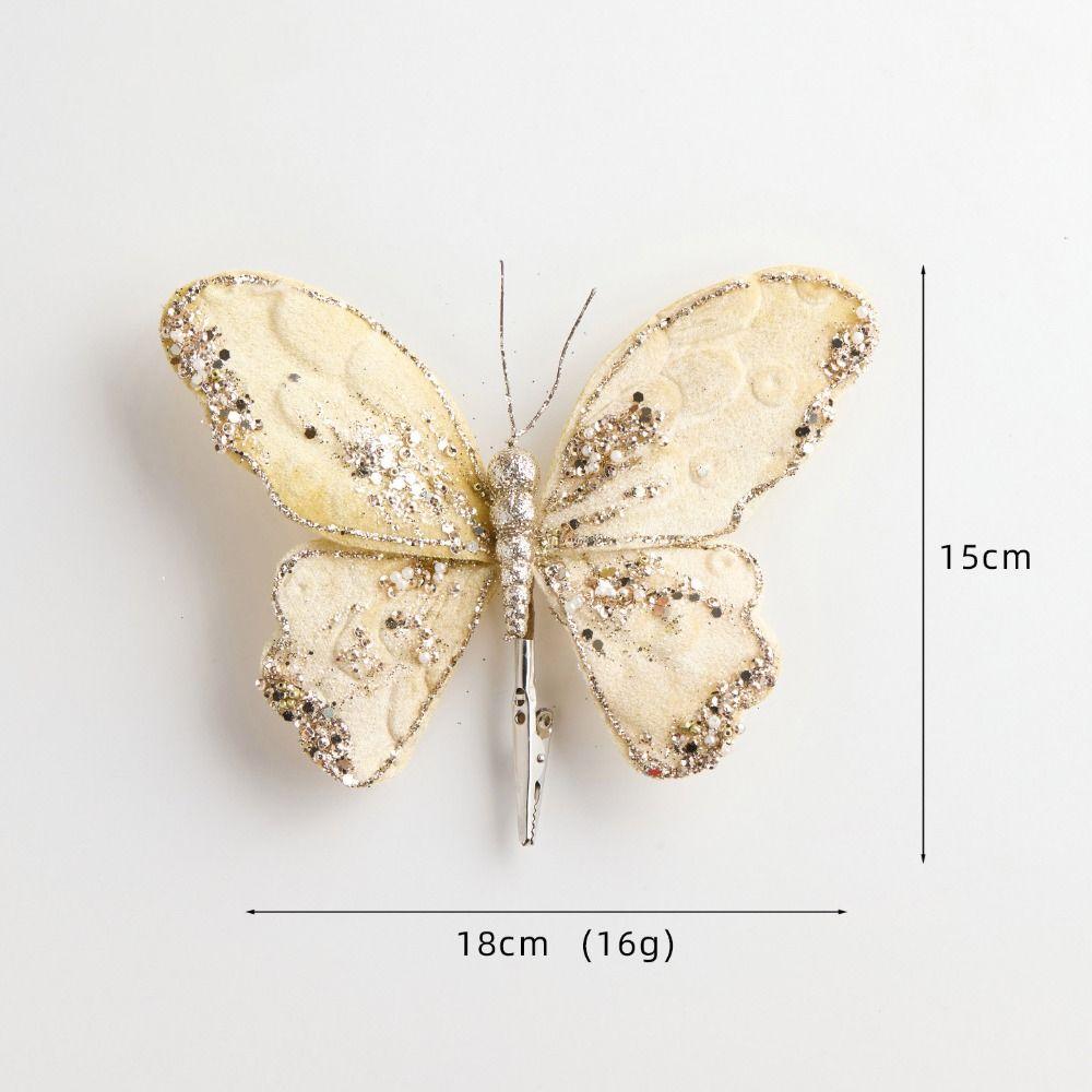 Glitter Christmas Artificial Butterfly Fabric Plastic Christmas Hanging Decoration  Christmas Decor