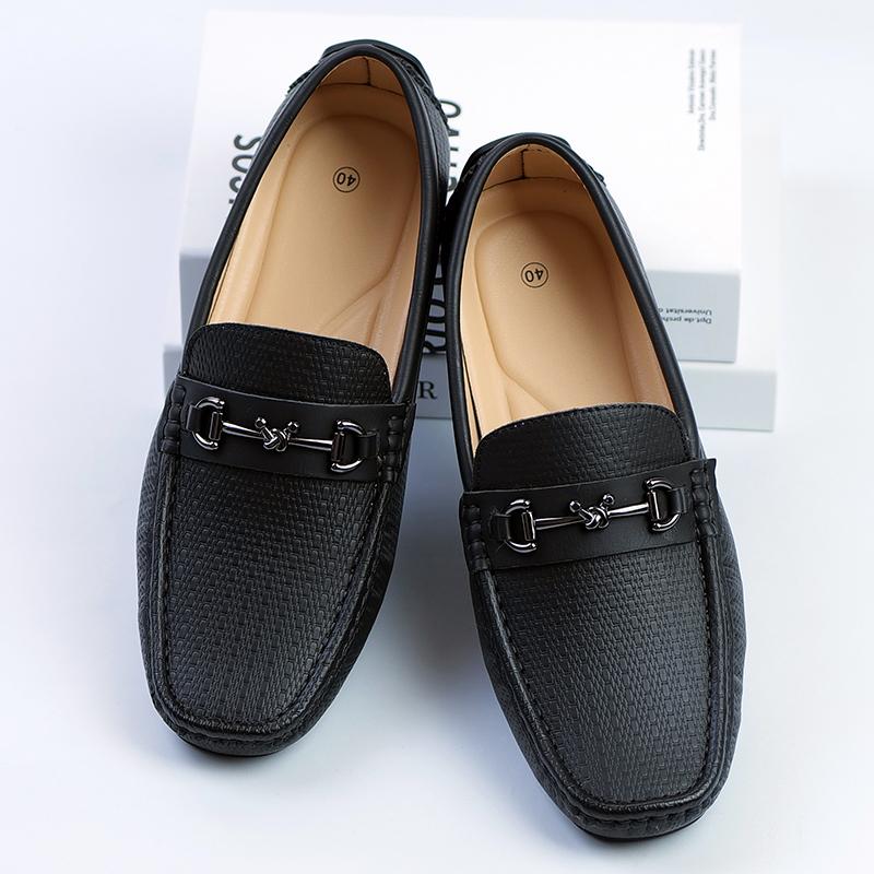 Genuine Leather Shoes for Men Casual Style Loafers Breathable Metal Buckle Moccasins Comfortable Business Slip on Flats