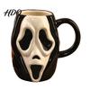 Durable Glazed Ceramic Drinkware Horror Face Coffee Mug Unique Mask Water Comfortable Handle Tea Cup Cup 385ml Capacity Decorative for Halloween