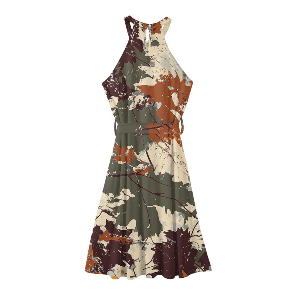 Damen Casual Rundhals Midikleid Basic Klassisch Outdoor Alltag Ärmellos Locker Boho Bindekleid Sommer Strand Sommerkleid