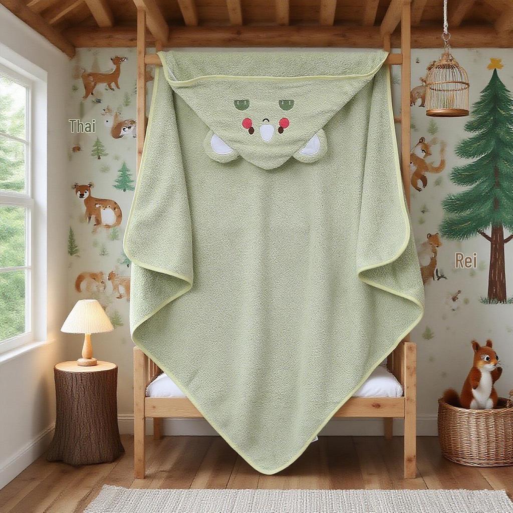 Cartoon Hooded Baby Swaddle & Bath Towel - Coral Fleece, Absorbent, Embroidered, Newborn To Toddler