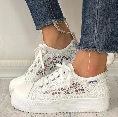 2025 Neue Sommer Mesh Spitze Schuhspitze Kleine Weiße Schuhe Schnürung vorne Lässige Canvas Schuhe Gummi Atmungsaktive Sandalen