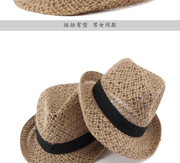 Jazz Straw Hat British Curled Top Hat Summer Men's and Women's Hollow Hat Gentleman's Hat Tide Travel Sunshade Sun Protection Hat