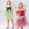 Womens Halloween Costume Set Green Red Fairy Elf Princess Angel Wings Dress Cosplay Outfit Teen Girls