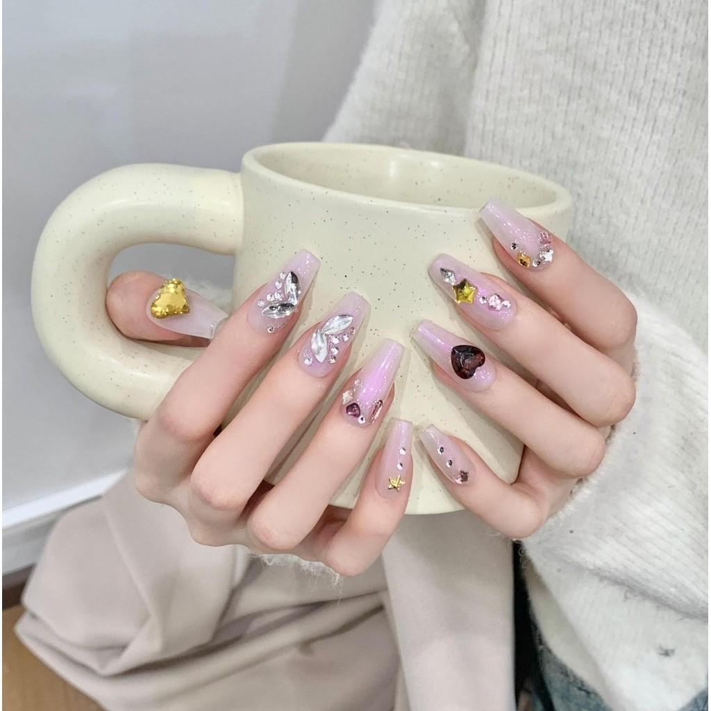 HANDMADE Artificial Nail Original Butterfly Star Diamond Rose Star Premium Fake Nail Set With Glue Reusable and Removable Press On Nails