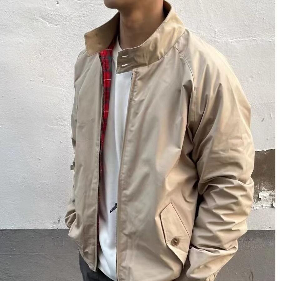 Men's Khaki Harrington G9 Jacket: Retro Casual Spring/Autumn Stand Collar Motorcycle Windproof Outerwear