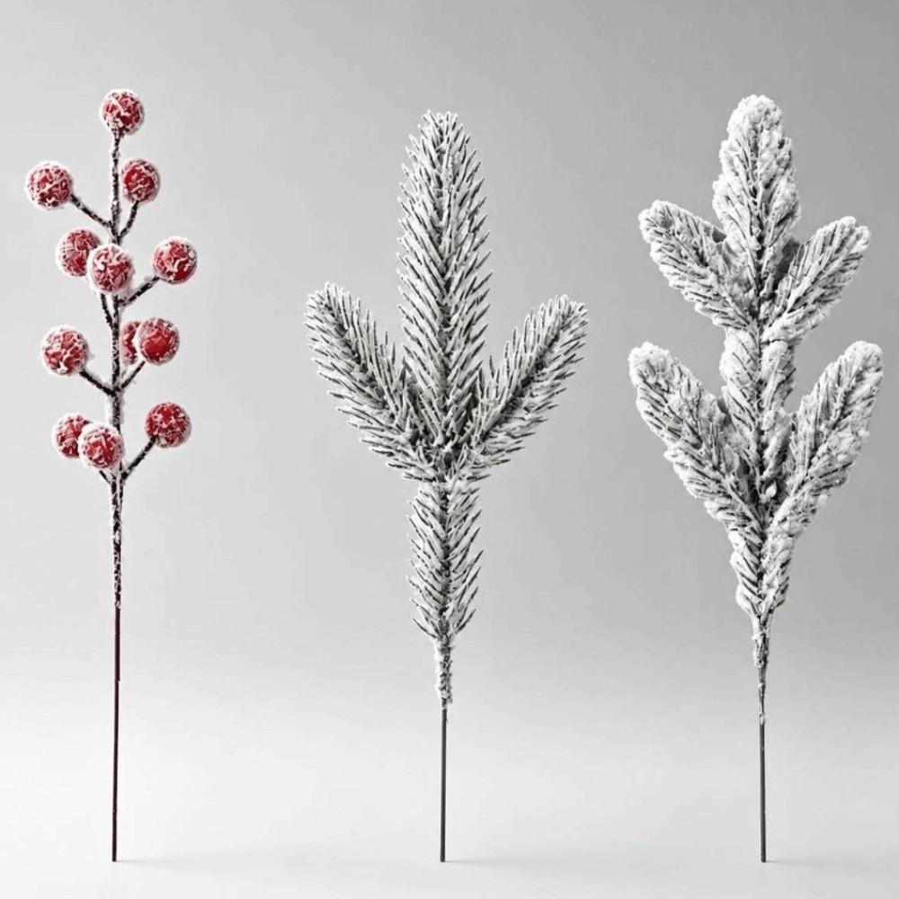 Red Berries Christmas Artificial Pine Branches Greenery Leaves Plastic Fake Cedar Pine Accessories DIY Faux Pine