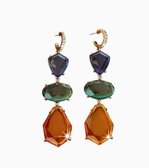 Luxury Style Geometric Drop Earrings with Multi-Shaped Faceted Stones and Crystal-Embellished Hoops for Women Fashion Accessories