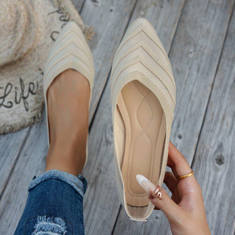 Women's Knitted Cross-Strap Flat Shoes - Breathable, Pointed Toe, Spring/Summer/Autumn