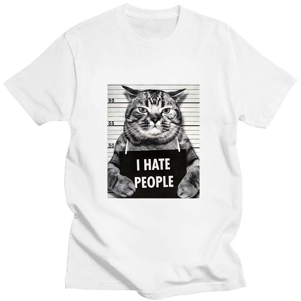 I Hate People Meow Tričko s potiskem Fun Cat Print Trička Volné Street Krátký rukáv Dámské/Mužské 100% bavlna Oblečení Neformální tričko