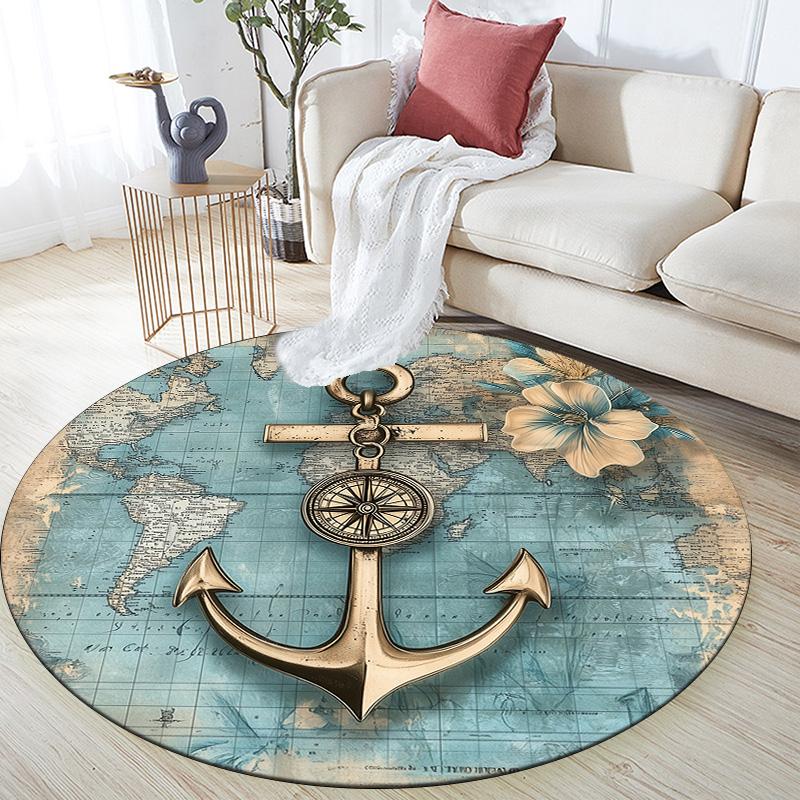 Map Anchor,Round Area Rug,Carpet Rug for Living Room Bedroom Sofa Playroom Decor,Non-slip Floor Mat
