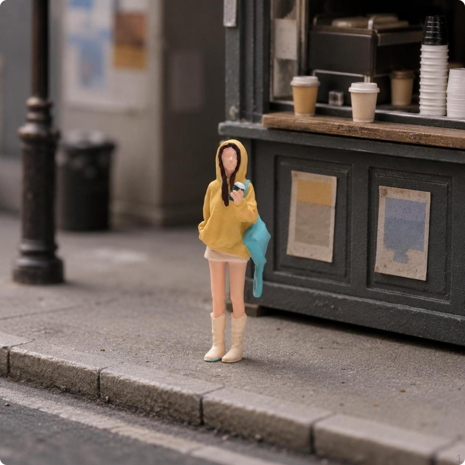 1/64 Scale Figurine Detailed Paint HandPainted Miniature Figure Display Piece 1:64 Color Hoodie Girl