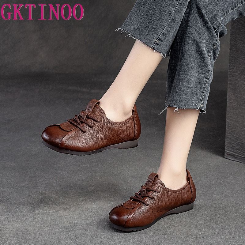 Fashion GKTINOO 2025 Fashion Women Shoes Genuine Leather Loafers Women Casual Shoes Mother Soft Comfortable Shoes Women Flats Non-slip