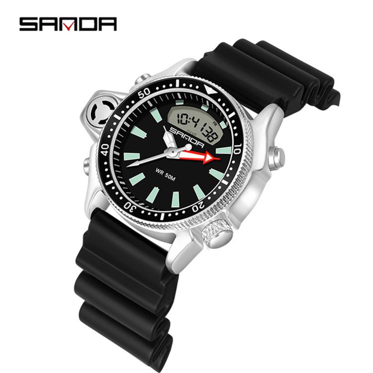 Montre-bracelet Sanda 3008 pour homme, bracelet en résine numérique, mode décontractée, sport, célèbre, étanche, horloge à quartz avec fonction alarme