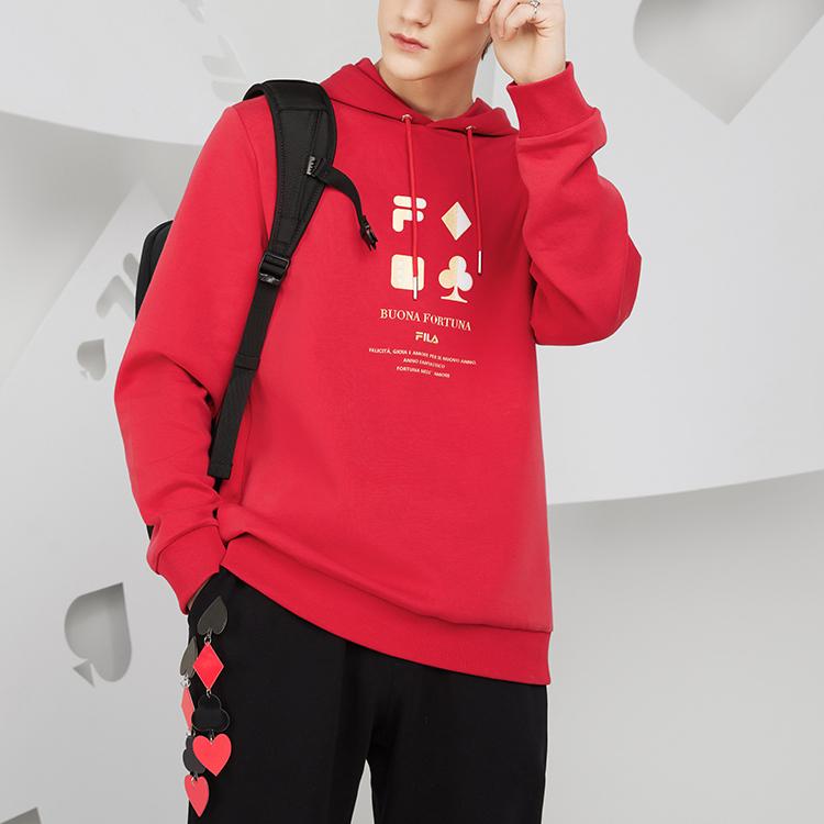 Fila Sports Leisure Knitted Hooded Pullover Sweatshirt Men Sweatshirt Hot-Red F11M218213FRD