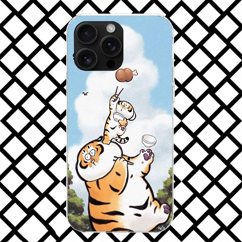 Cartoon Fat Tiger Phone Case for iPhone 17 Air 16 16E 15 14 Plus 13 Mini 12 11 Pro Max 7 8 + SE 2020 Soft Cover Fundas 17 Air 16