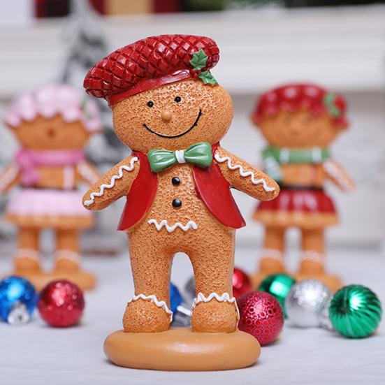 Gingerbread Man Figurine Christmas Resin Gingerbread Statue with Dress/Suit Holiday Tabletop Ornament for Home Kitchen Mantel Decorations
