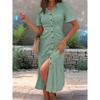Women's Eyelet Embroidery V Neck Maxi Dress Short Sleeve Ruched Button Front Mermaid Hem Casual Dress