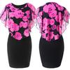 Plus Size Elegant Office Lady Rose Flower Print Cape Bodycon Knee Length Dress