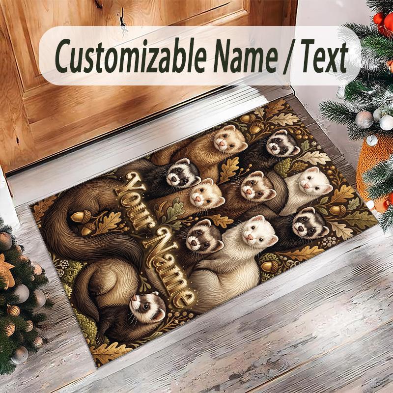 Forest Nature Theme Crystal Velvet Rug Personalized Custom Name Text Soft Floor Mat Home Decor