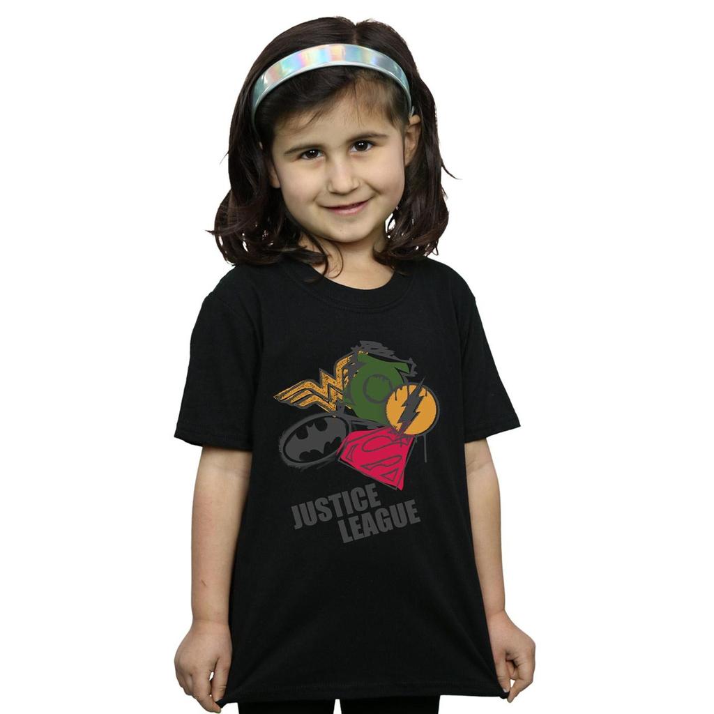 DC Comics Girls Justice League Spray Logos Cotton T-Shirt