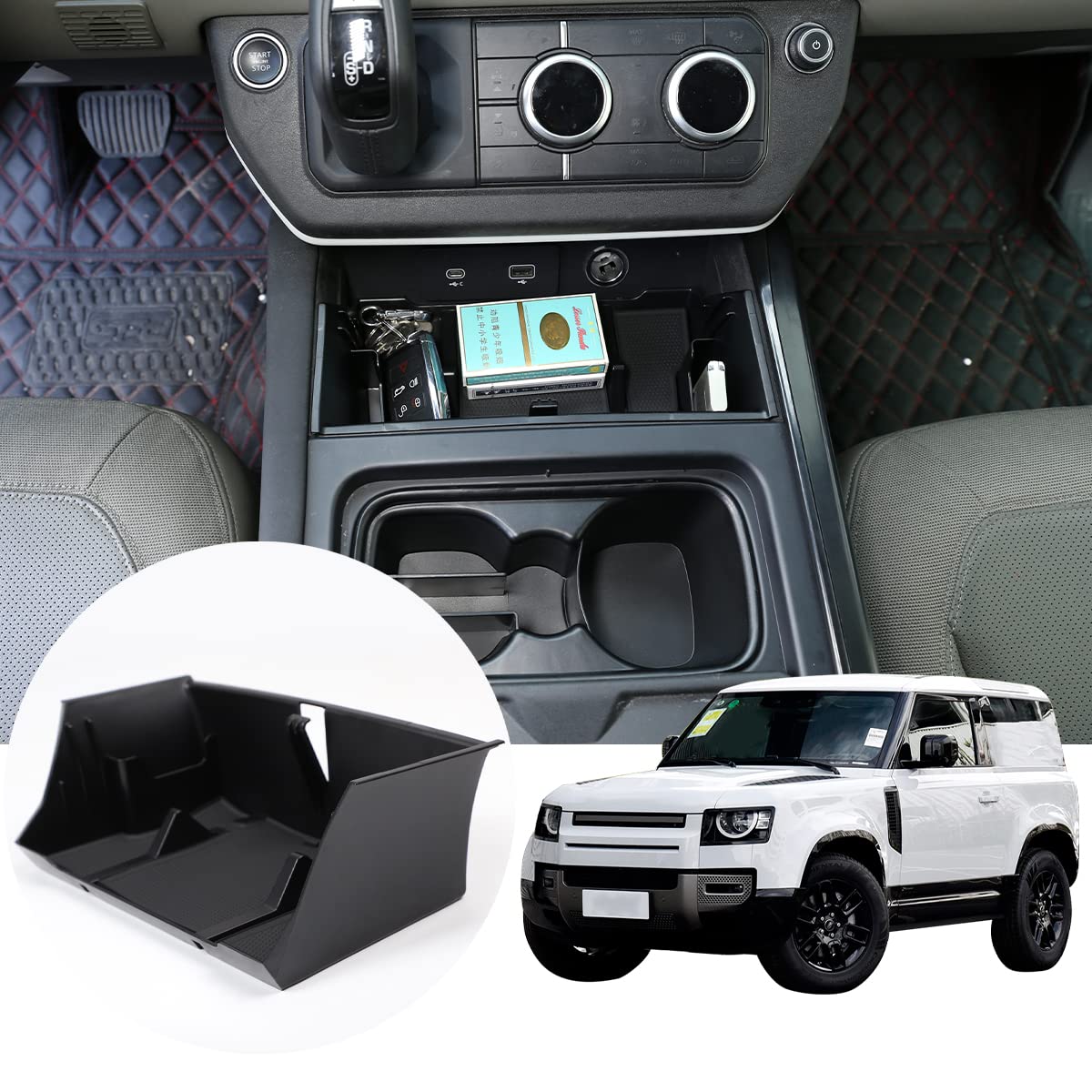 

METYOUCAR Car Center Console Storage Box for Land Rover Defender Central Control Storage Phone and Accessories with Pads 90/110 (2020-2023), Box,