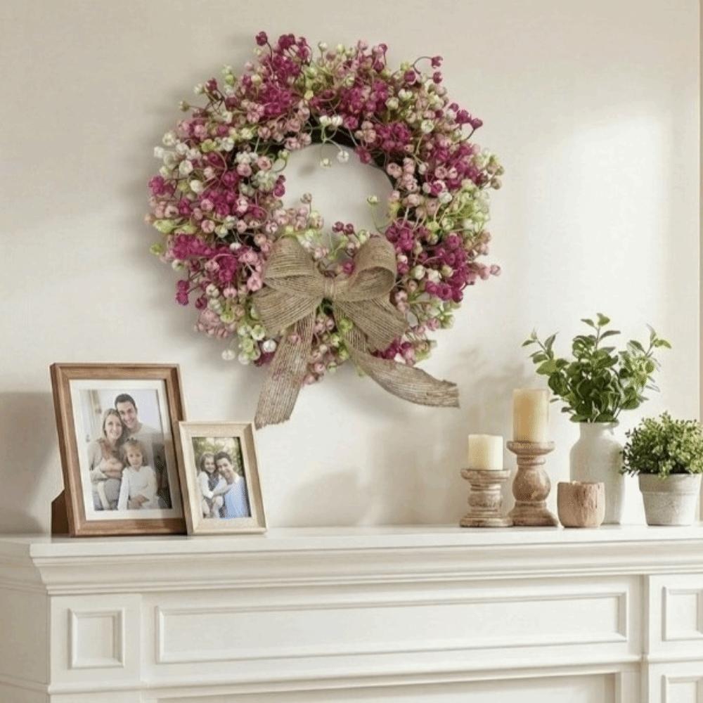 With Bow Spring Flower Wreath Lifelike Artificial Flower Wreath Front Gate Wreath  Front Door