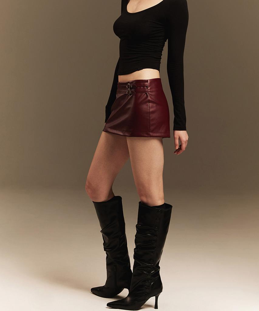 Eialyu Leather Low Skirt