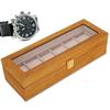 Wooden 6 Grid Watch Display Box Transparent Window Watch Storage Box Case