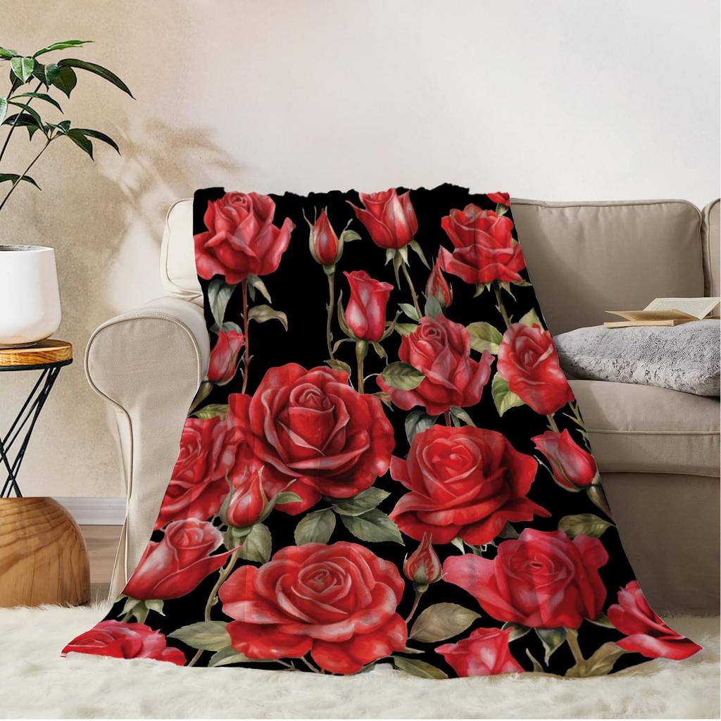 Romantic Rose Floral Blanket For Valentine's Day Gift Soft Flower Fleece Blanket for Bed Sofa Couch Chair Outdoor Travel Camping