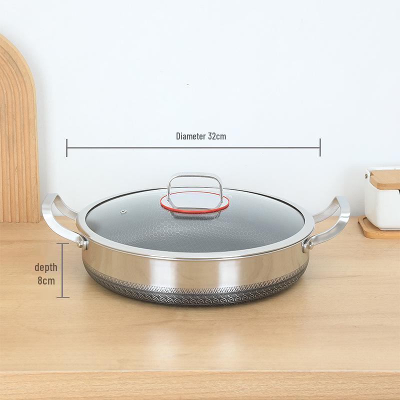 Deepened 316 Stainless Steel Non-Stick Double-Handle Pan for Pancakes - Compatible with Induction and Gas Cookers