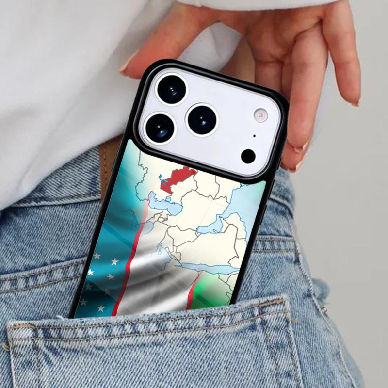 Usbekistan Flagge Wappen Handyhülle für iPhone 17ProMax 12 13 14 15 16e 17 Pro Max Plus Air Cover