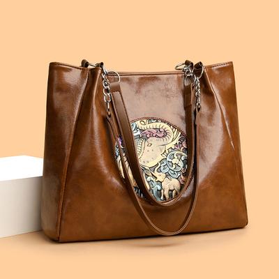 Retro Simple Chinese Style Ladies Shoulder Bag Large Tote Bag Fashion Versatile Printed Handbag Commuter Bag