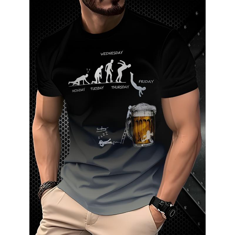 Men s 3D Printed Gradient Beer T-Shirt - Evolution of for Man & Beer Meme,Casual Short Sleeve Crewneck,Polyester Blend,Summer S