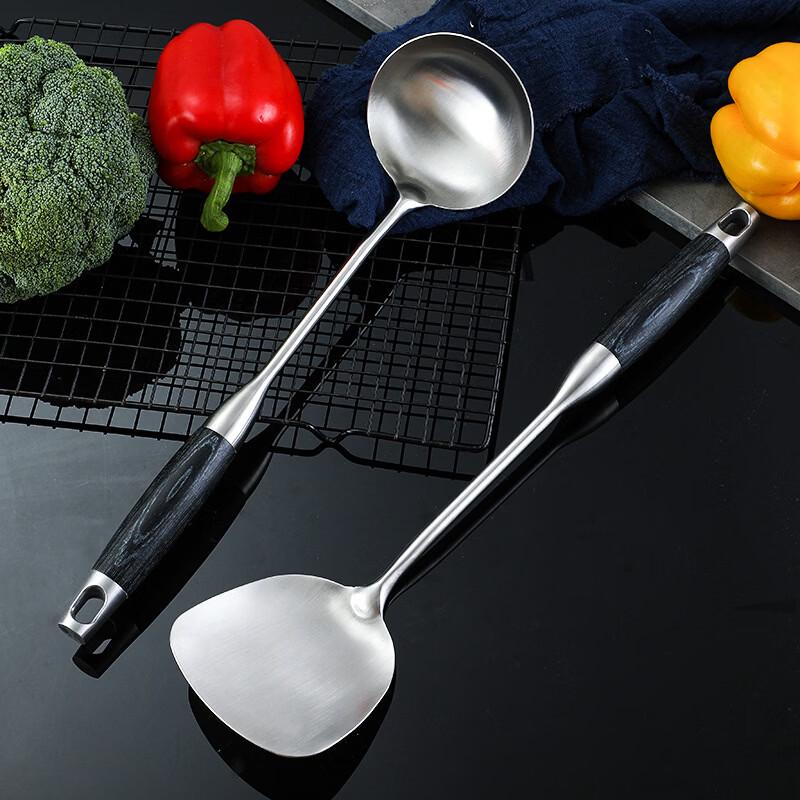 Ruhan Solid Wood Handle Anti-Scald Stainless Steel Soup Ladle Set
