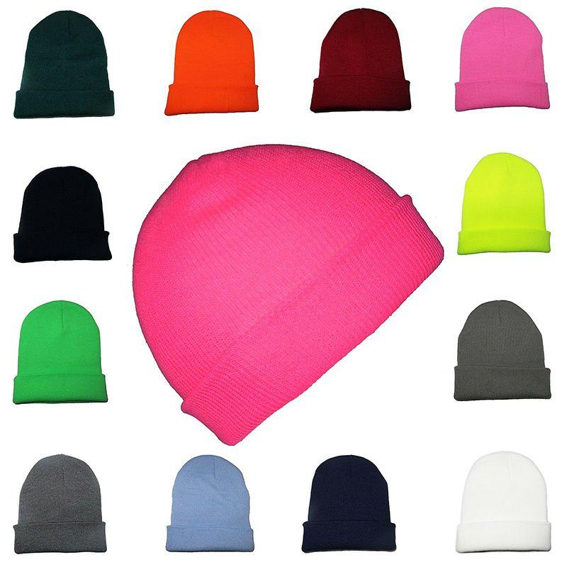 Mens Hat Beanie Ladies Womens Slouch Winter Ski Knitted Turn Up Neon Cap Warm