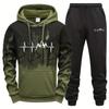Men's Sports Suit Printed Ink Hooded Sweatshirt, Casual Fitness and Jogging Men's Single Piece Top, Pants, Street Fashion