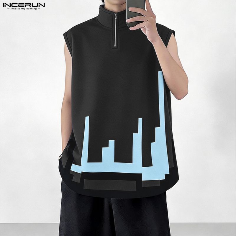 INCERUN Summer Oversized Men Sleeveless Print Casual Loose Tank Tops Vest