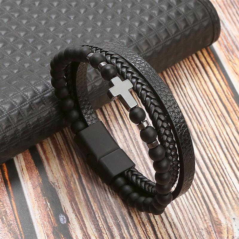 Pulsera de Cuero para Hombre Clásica Estilo Nuevo Tejida a Mano Combinación Multicapa Accesorio Moda Joyería para Hombre Venta al por Mayor Dropshipping
