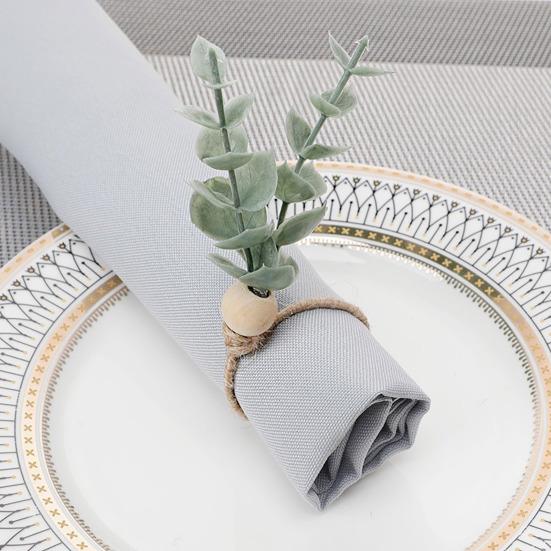 Artificial Eucalyptus Leaf Napkin Ring Farmhouse Rustic Jute Rope Wooden Bead Dinner Napkin Holder Birthday Wedding Party Dining Table Decoration