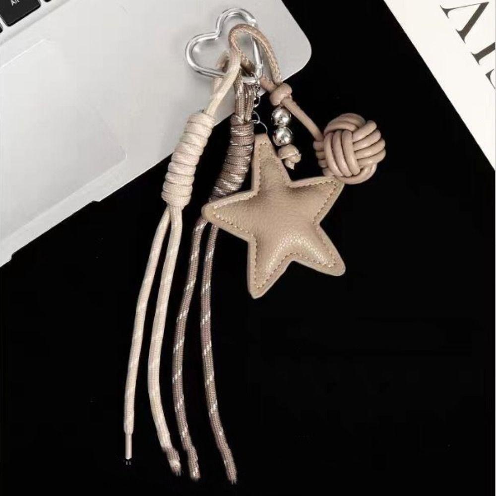 Woven Rope Leather Star Keychain Hanging Star and Ball Pendant  Girls Couple Girlfriends