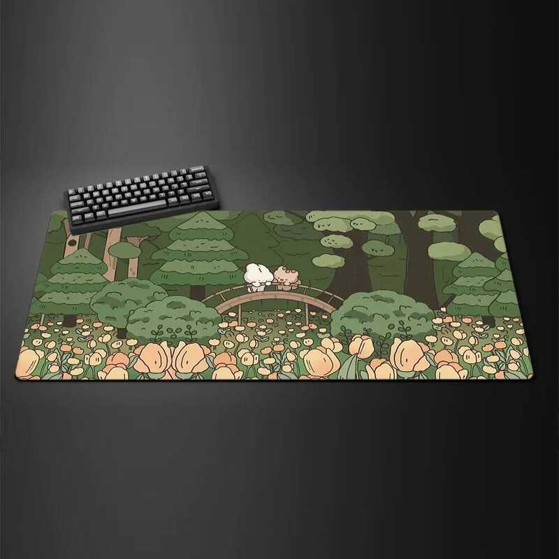 Cute Kawaii White Cat Anime Mouse Pad Large Computer Off Game Table Mats XXL Ruer Anti-slip Gaming Keyboard Long Desk Pads
