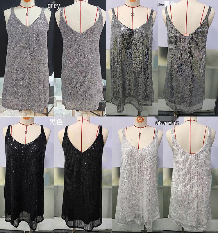 European & American V-neck Sequin Sling Dress for Women - Sexy Nightclub Style