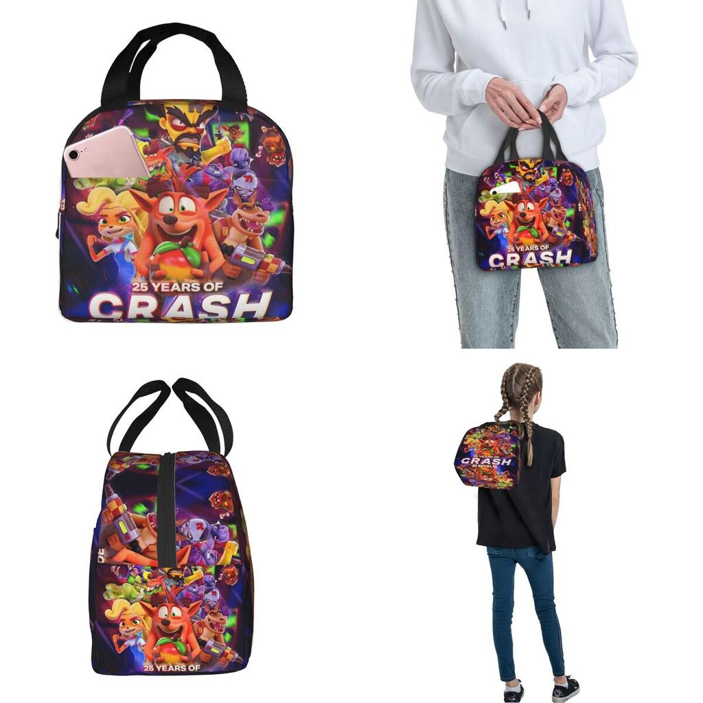 Crashs Bandicoots Cartoon Merch Insulated Lunch Bag For School Video Game Food Box Portable Cooler Thermal Lunch Box