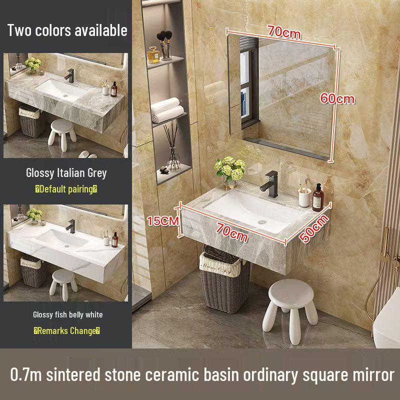 Modern Minimalist Sintered Stone Washbasin Set with Seamless Ceramic Sink, Bathroom Cabinet, and Mirror Storage Cabinet