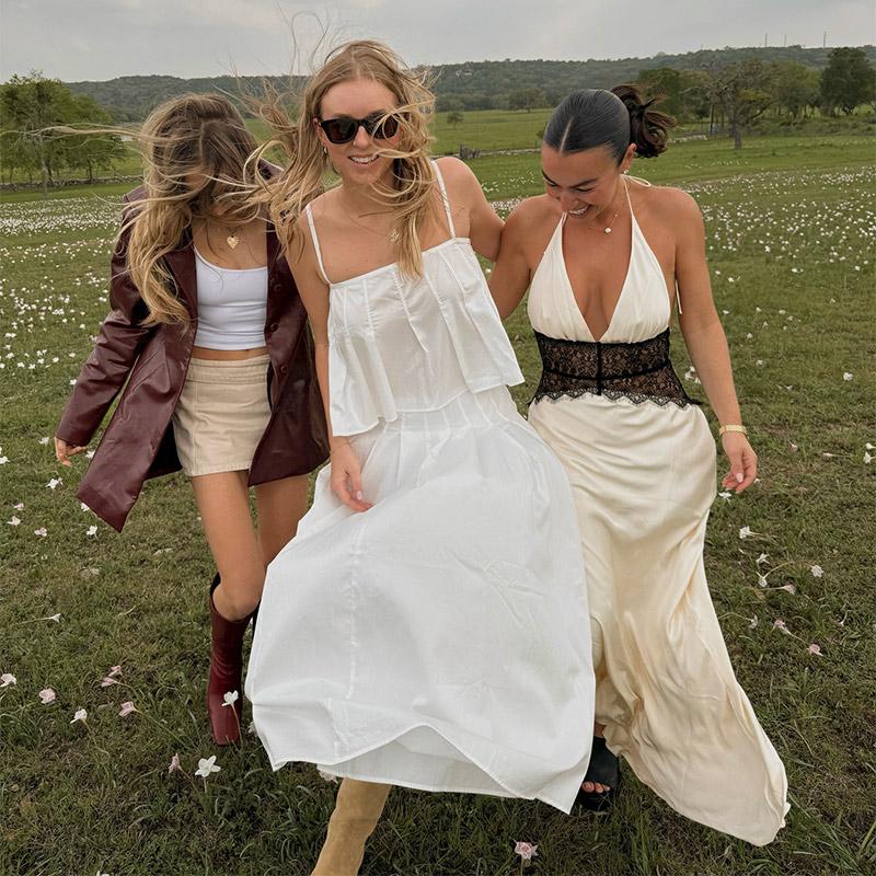 Abito da donna con pizzo patchwork da appendere al collo, da spiaggia, da viaggio, estivo, nuovo stile, con punto vita, temperamento, lungo, senza maniche, slim fit