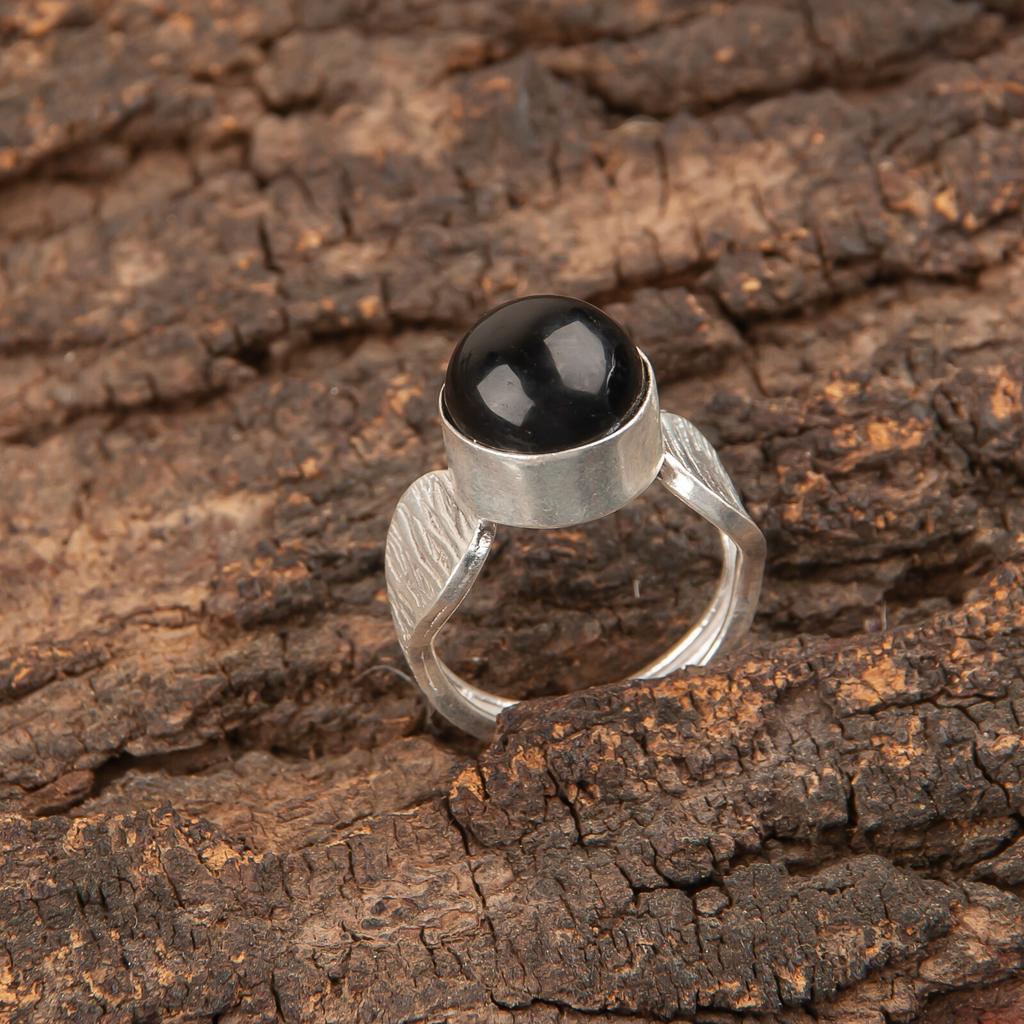 Natural Black Tourmaline Gemstone Handmade 925Sterling Silver Jewelry Boho Ring RR-1-18